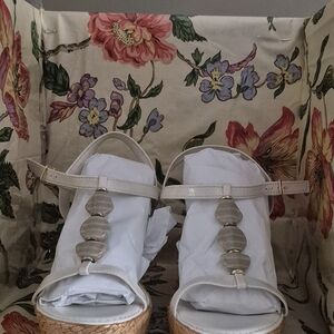 Italian Shoemakers White Wedges with Silver Accents